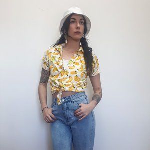 Button Tie Waist Banana Shirt